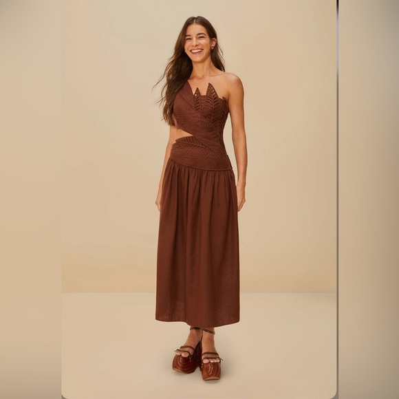 FARM Rio Dresses & Skirts - Farm Rio Burgundy Leaves Cut-Out Midi Dress